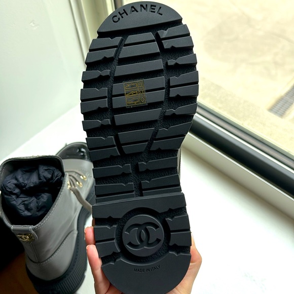 CHANEL Black and Gray Lace-Up Combat Boots - Picture 5 of 7